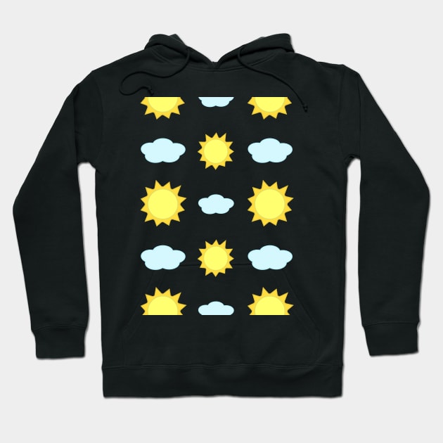 Sun and Clouds Pattern in Black Hoodie by Kelly Gigi